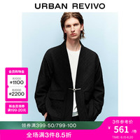 UR秋冬男装潮牌宽松高街设计感菱格衔线厚棉服UMV130053 正黑 XL