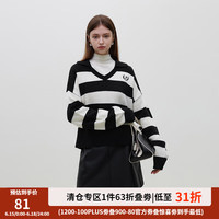 范思蓝恩23FS14231学院风黑白条纹刺绣针织衫冬套头毛衣 黑白条纹 M