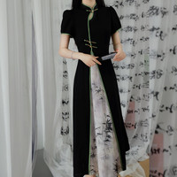 俏娘鱼新中式改良国风大码旗袍2024年夏季黑色不开叉年轻款 黑色(裙长117左右) L