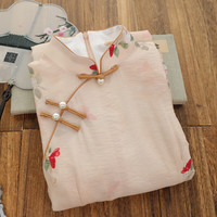 俏娘鱼复古民国风浅粉新中式短袖旗袍2024年春夏年轻日常可穿 浅粉(裙长115左右) L