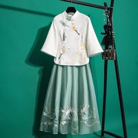 亚百鹿单/两件套2021年民国风改良旗袍风套装裙绣花中式上衣茶服女 4051+4052套装 XL 120斤-140斤