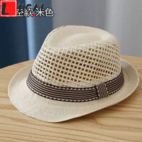 LUCALY可调节博士帽男士礼帽短沿潮时尚英伦爵士礼帽春夏遮阳草防晒沙滩帽绅士帽子 镂空款米色