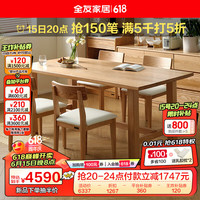 全友家居大屿纯实木餐桌椅子组合套装客厅家用吃饭方桌一桌四椅DW8056 红橡木|2米餐桌A+软包餐椅A1*4