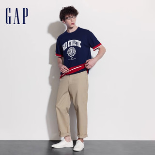 Gap 盖璞 男女士纯棉撞色条纹双面穿短袖T恤宽松上衣 465430