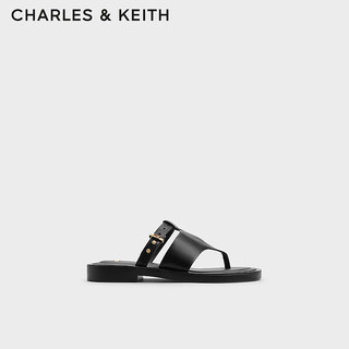 CHARLES&KEITH24夏复古夹趾罗马鞋平底外穿凉拖SL1-71870006 Black黑色 37