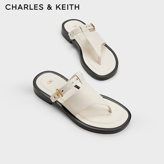 CHARLES&KEITH24夏复古夹趾罗马鞋平底外穿凉拖SL1-71870006 White白色 35