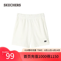 斯凯奇（Skechers）夏季男女舒适宽松休闲运动裤纯色针织短裤L122W057 棉花糖白/0074 M