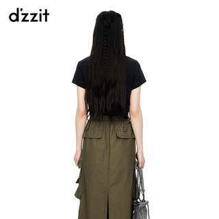DZZIT地素短袖T恤2024夏季甜酷截短设计烫钻上衣女黑色 黑色 M