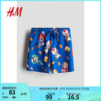 H&M童装男童裤子2024夏季时尚休闲印花松紧腰短裤1133844 亮蓝色/超级马里奥 120/56