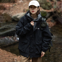 杰丽·莫克（Jerrie Mock）山系春秋款冲锋衣男女日系轻户外潮流简约外套大口袋机能夹克上衣 烁黑 2XL(版型较宽松，拍小一码)