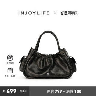 INJOYLIFE重塑系列废土云朵包小众设计通勤上班手提包高级褶皱包 废土黑 中包