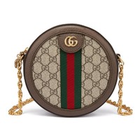 GUCCI 古驰 女士帆布配皮单肩斜挎圆饼包