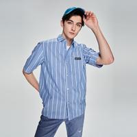 LINE23春夏新品舒适版竖条纹蓝色男短袖衬衫酷