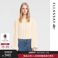 歌力思（ELLASSAY）2024秋季洋气百褶灯笼袖遮肉显瘦衬衫女EWB353C01300 浅米杏 XS