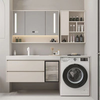 YIQIAN SANITARY WARE 依倩卫浴 倩卫浴依倩洗衣机柜无缝陶瓷盆浴室柜洗衣机一体盆柜阳台洗手洗脸池洗漱 180cm主柜+智能镜柜+岩板无缝陶瓷盆