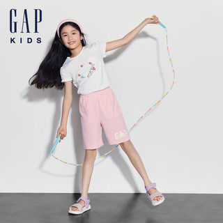 Gap女童2024夏季纯棉小熊logo针织短裤宽松休闲儿童装A00772 粉色 150cm(12-13岁) 亚洲尺码