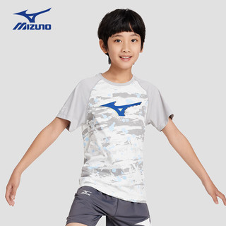 美津浓（MIZUNO）Mizuno儿童短袖T恤印花插肩袖夏季男女孩童装舒适潮流 中灰色 140cm (身高135-145cm)