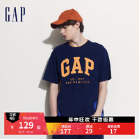 Gap男女装2024夏季亲肤撞色拼接字母logo短袖T恤上衣465912