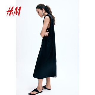 H&M2024夏季女装有垫肩无袖连衣裙1243915 黑色 155/80