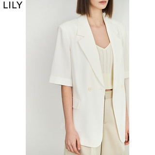 LILY2024夏女装气质都市通勤款复古双排扣五分袖轻薄西装外套 601白色 L
