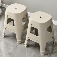 简眸 北欧仿木纹塑料加厚凳子家用客厅可叠放简约方凳椅子单把米白色