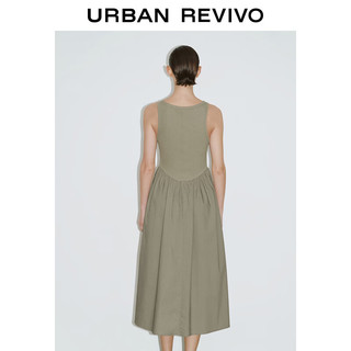 URBAN REVIVO 女装休闲设计感褶皱拼接背心连衣裙 UWG740106 卡其绿 XL