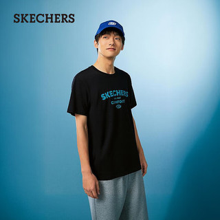 斯凯奇（Skechers）男女同款针织T恤衫校园青春舒适干爽运动休闲短袖L224U043 碳黑/0018 L