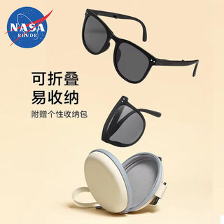 NASA RHUDE 可折叠墨镜防晒太阳镜男女开车防紫外线ins网红同款 墨黑色（精品眼镜盒+眼镜布）