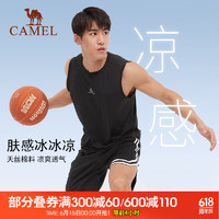 CAMEL 骆驼 驼（CAMEL）运动背心男士轻薄透气网眼无袖坎肩T恤运动健身外穿速干篮球上衣 CB72251001，幻影黑，男 XL