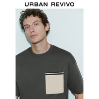 URBAN REVIVO 男士时尚休闲简约撞色口袋短袖T恤 UMF440123 深灰 L