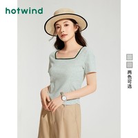 百亿补贴：hotwind 热风 2024年夏季新款女士时尚条纹显瘦T恤经典方领运动休闲上衣潮