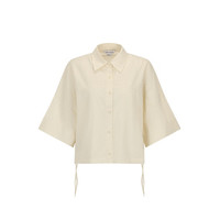 URBAN REVIVO 女装时尚超宽松抽绳短袖开襟衬衫 UWL240061 米黄 M