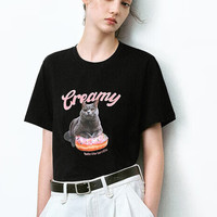 URBAN REVIVO 宠物系列 女装趣味萌宠印花短袖T恤 UWU440113 正黑 S