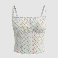 URBAN REVIVO 女装田园风小清新碎花缩褶吊带背心 UWL440199 白色印花 XL