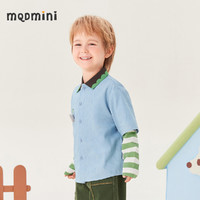 MQD 马骑顿 童装男小童假两件条纹牛仔衬衫24年春装新款儿童衬衣