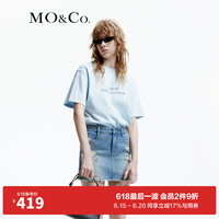 MO&Co.2024春新品废土风做旧破洞SLOGAN宽松H型短袖T恤MBD1TEET13