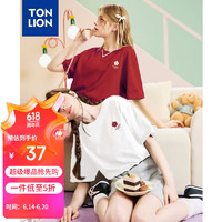 唐狮（TonLion）2024女左胸小花圆领短袖T恤 洋红 L 