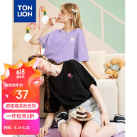 唐狮（TonLion）2024女左胸小花圆领短袖T恤 浅紫 S 