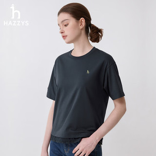 哈吉斯（HAZZYS）女装 2024年春季女士圆领针梭相拼T恤衫女ASTSE0BBX51 深灰色DE 160/84A38