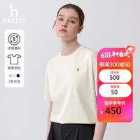 哈吉斯（HAZZYS）女装 2024年春季女士圆领针梭相拼T恤衫女ASTSE0BBX51 米黄色OW 155/80A36