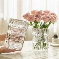 靓涤 花瓶摆件客厅插花玻璃透明简约风网红轻奢高级感水养玫瑰百合鲜花