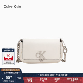 卡尔文·克莱恩 Calvin Klein 女包时尚优雅简约ck字母旋扣翻盖链条单肩斜挎马鞍包礼物DH3240 391-白色 OS