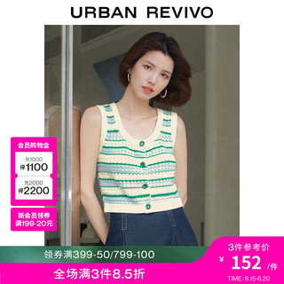 URBAN REVIVO UR2024夏季女装撞色条纹针织开衫UWU940116 米白条纹 M