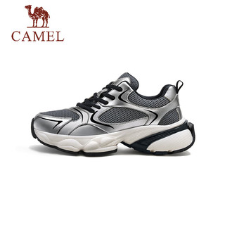 骆驼（CAMEL）2024夏季时尚厚底老爹鞋软弹透气舒适男士网面休闲鞋 G14M088694 银灰 42