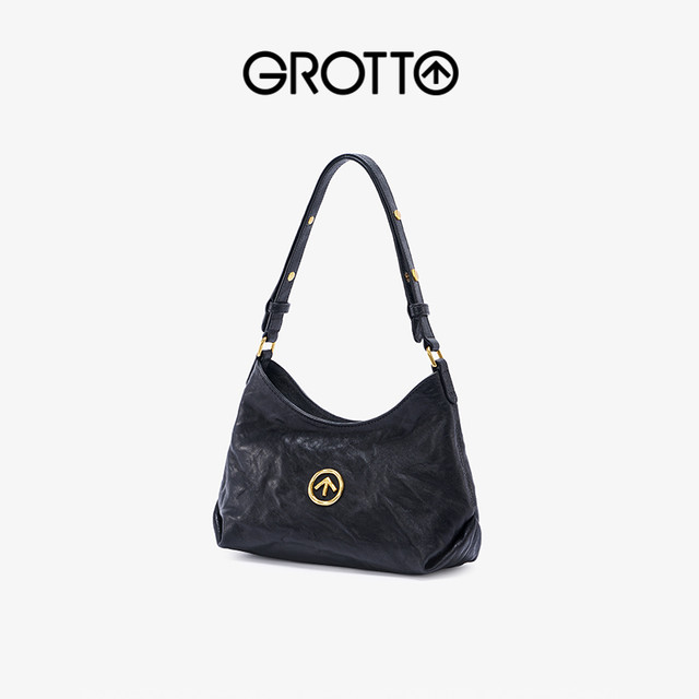 GROTTO 个乐 24年新款休闲迷你hobo真皮单肩斜挎小软包
