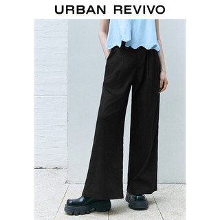 URBAN REVIVO 女装时尚通勤风松紧腰压褶宽腿裤 UWU640046 黑色 XS