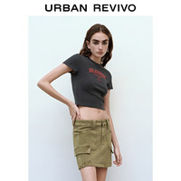 URBAN REVIVO 女士潮酷街头撞色字母印花短袖T恤 UWV440165 深灰 L