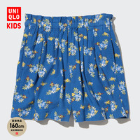 UNIQLO 优衣库 童装/女童 麻混纺松紧短裤(印花 打褶2023春夏新品)459186