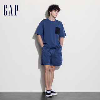 Gap男女装2024夏季凉感撞色拼接口袋短袖T恤百搭上衣463221 蓝灰色 180/100A(XL) 亚洲尺码
