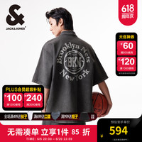 杰克·琼斯（JACK&JONES）NBA联名篮网队潮流舒适宽松版型衬衣运动休闲短袖衬衫男224359007 E44 黑砂色 170/92A/S